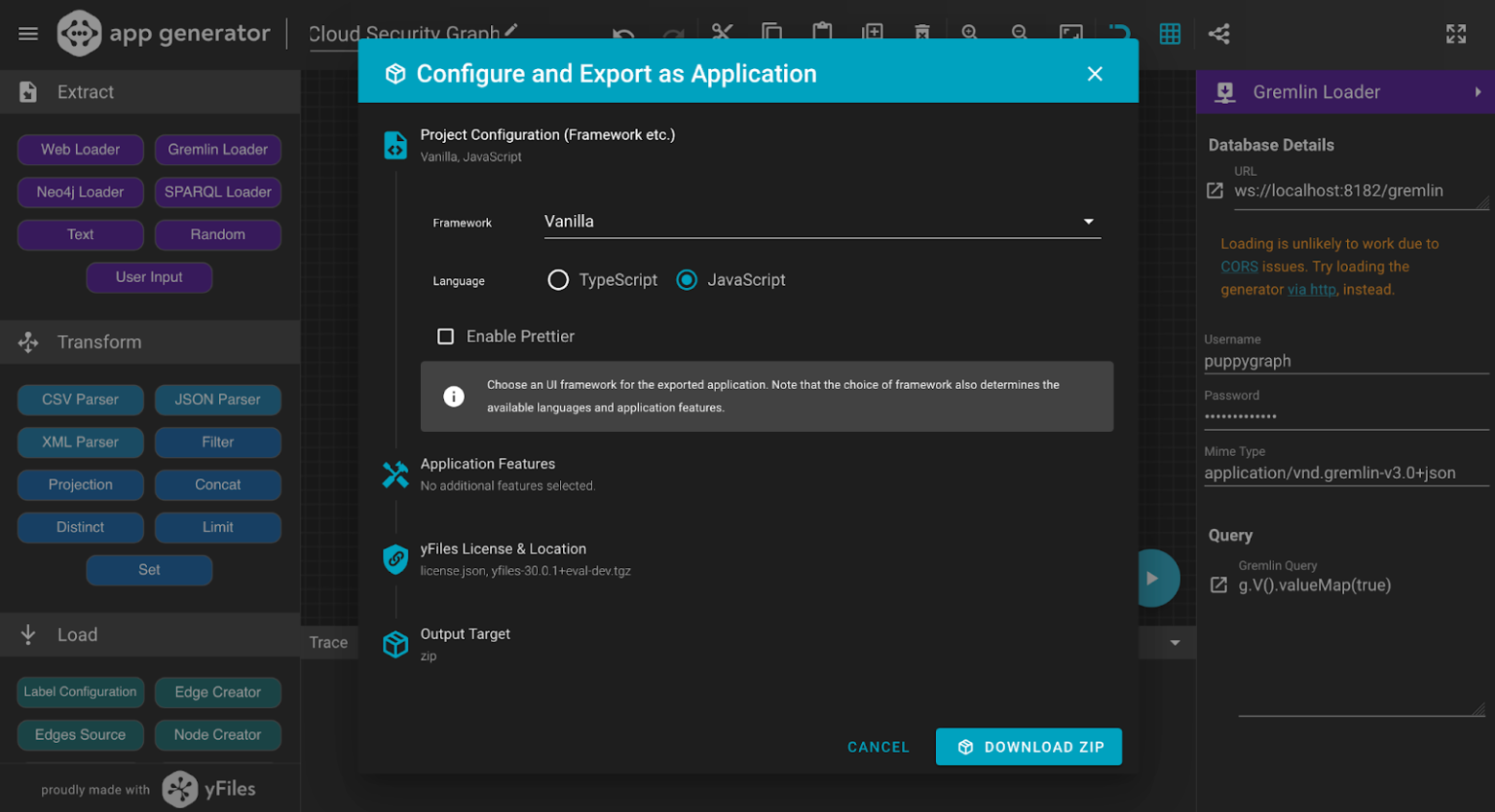 yWorks App Generator - Configure and Export