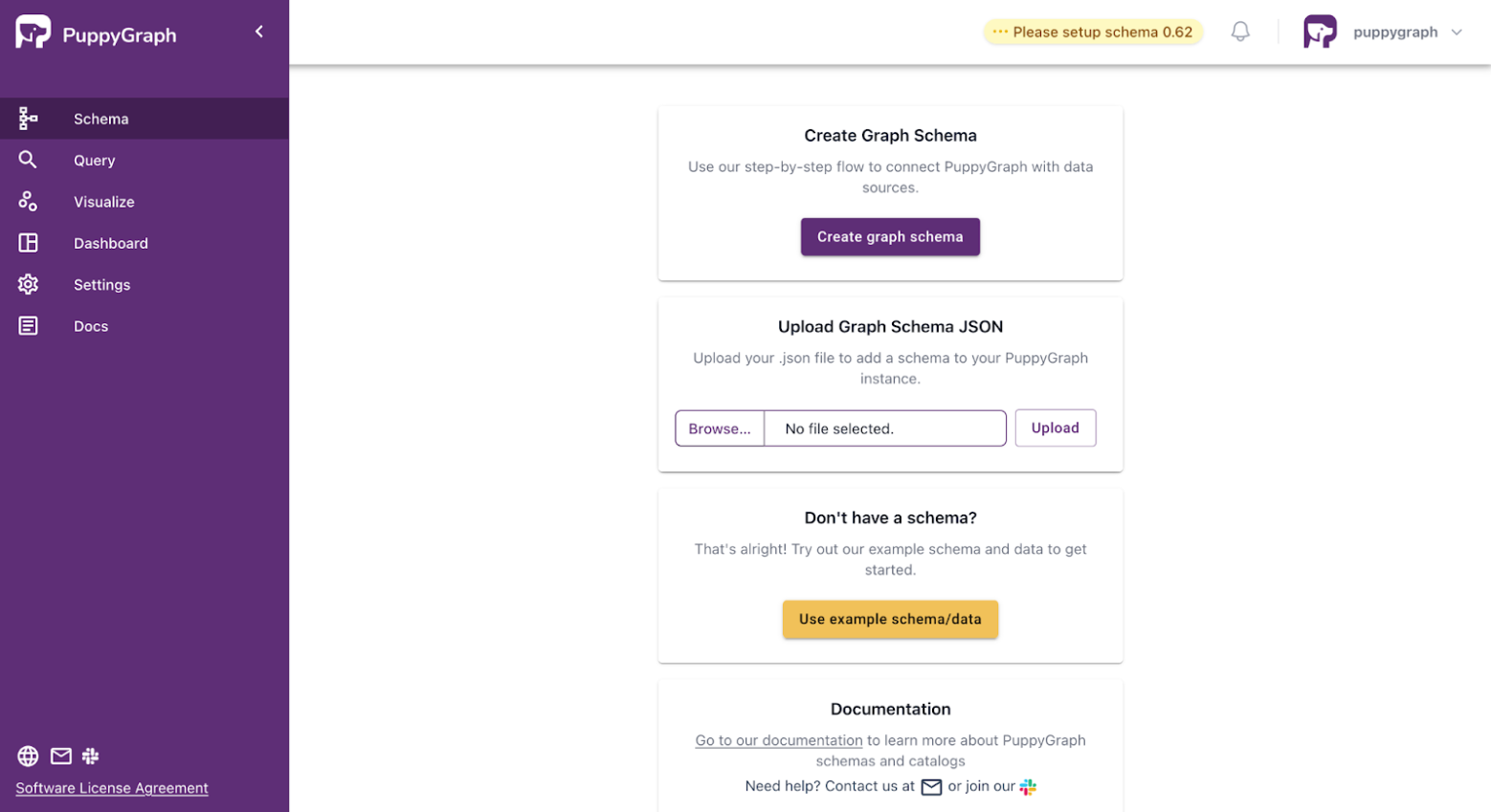 PuppyGraph's schema upload screen
